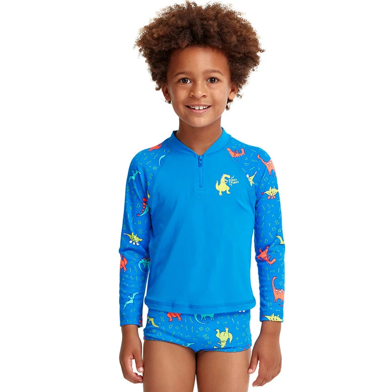 Funky Trunks - Dino Soup - Toddler Boys Zippy Rash Vest 1 Funky Trunks - Dino Soup - Toddler Boys Zippy Rash Vest